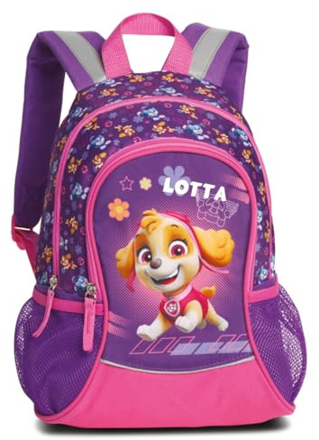 Personalisierter Kindergartenrucksack Paw Patrol - Rucksack Kinder Jungen Mädchen mit Namen - Freizeitrucksack Kindergarten Kita mit seitlichen Netztaschen Vordertasche