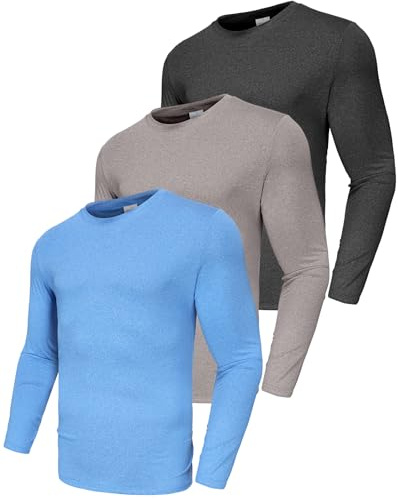 Herren 3er Pack Langarmshirt T-Shirts, UPF 50+ UV Schutz Schnelltrocknend Funktionsshirt Laufshirts, Atmungsaktiv Langarm Sportshirt Gym Running Top Outdoor Workout Fitness Oberteil für Männer 3P04-L