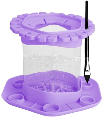 Adorila Paint Brush Cleaner Rinse Cup, Silicone Paint Brush Holder and Brush Cleaner, Paint Brush Cleaner Tool for Acrylic, Watercolor, Water-based Paints (Purple), JJL7919002