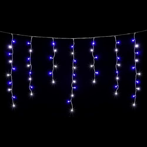 SALCAR Rideau Lumineux Noel Exterieur, 2M 80 LED Guirlande Lumineuse vec 8 Modes et Minuterie, Guirlande Stalactite Exterieur IP44 étanche pour Fenêtre, Balcon, Jardin, Toit, Bleu et Blanc