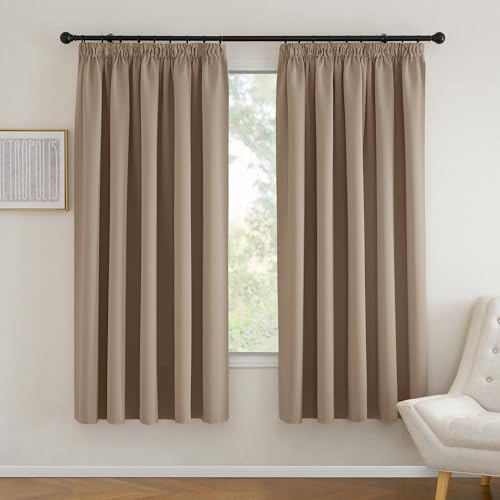 PONY DANCE Living Room Curtains 72 Inch Drop Thermal Blackout Curtains with Hooks for Track Extra Wide Curtains for Room Darkening / Privacy Protection, 2 PCs, W90 X L 72 Inch, Cappuccino