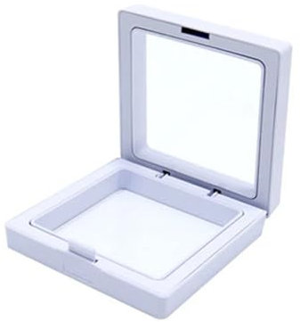 3D-Schweberahmen 12 stücke PE Film Brosche Münze Edelsteine ​​Schmuck Lagerung Box Ausstellung Dekoration Ausgesetzt Schwimm Ring Ohrringe Display Rack Fall(Color:White,Size:9cm)