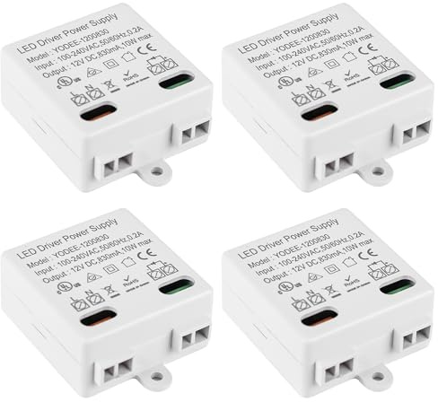Aicharynic 12V 10W Mini LED Transformator 4 Stück, LED-Leuchmittel für 100-240V auf 12V DC Konstante Spannung