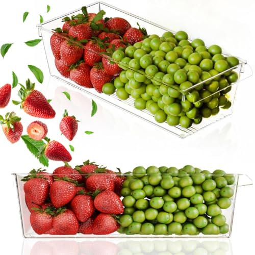 ZUNOVI Organizador Nevera - Juego de 2, incluye 1 alfombra antideslizante | Cajas organizadoras para la cocina, despensa, armarios, encimeras y frigoríficos | Organizador Cocina Transparente sin BPA