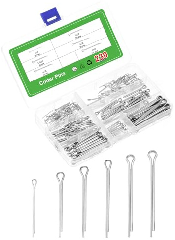sourcing map 230Pcs 6 Sizes 304 Stainless Steel Cotter Pin Split Pin Assortment Kit, Split Cotter Fastener Clips for Household Appliances, Sports Equipment, Car Mechanics Repair (Silver)