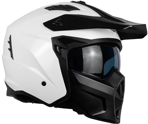 one by Camamoto | Roller- und Motorradhelm, Track Jet, glänzendes Weiß, Integralhelm mit abnehmbarem Kinnschutz, ECE R22-06-Zulassung, Größe S (55–56 cm)