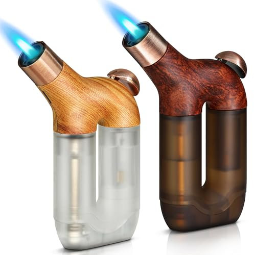 WANBRO 2 Stück Jet Flamme Feuerzeug, Winddicht & Einstellbar Butangas nachfüllbar Feuerzeuge, Mini Sturmfeuerzeug Feuerzeug Mehrzweck für Herde, Kerzen, Grillen (Kein Gas)