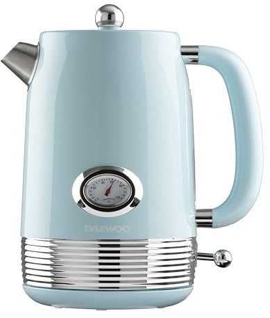 Daewoo Denver 1.5L Rapid Boil Kettle – Sky Blue, 3000W Fast Boil, Temperature Gauge, 360° Base, Retro Vintage Design, Ideal for Home, Office, and Gifting