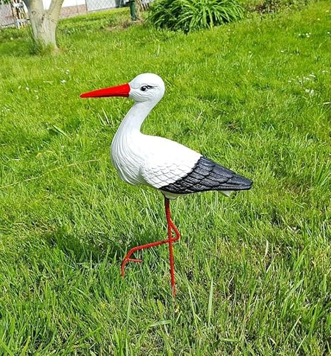 Cigogne Petite de Jardin H: 46cm – Décoration extérieure Sculpture Statue Figure