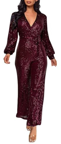 Generisch pailletten blazer für damen, Overall Damen Elegant Lang Playsuit Festlich Party Hochzeit Romper Hosenanzug Glitzer Langarm Jumpsuit Pailletten Sexy Hohe Taille Jumpsuits Clubwear