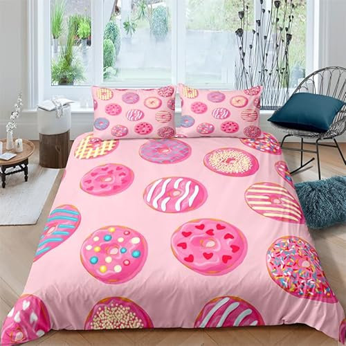 CHCHNXY Copripiumino Matrimoniale 260x240cm Ciambella Rosa Stampa 3D Morbido in Microfibra Biancheria da Letto,3 Pezzi Copripiumini Con Cerniera(1 Copripiumoni e 2 Federe 50x80cm)