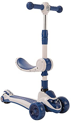 HUOLE Kinderroller 2-8 Jahre, Scooter mit Sitz, leichte Räder, höhenverstellbar, 3-in-1, Blau