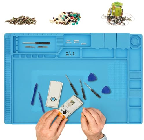 Lötmatte Silikon 45x30cm Löten Magnetmatte 500℃ Hitzebeständige Esd Matte für Lötpistolen Elektronik Werkzeugorganizer Lötunterlage für Reperatur Elektronische Laptop Handy (blau 45 * 30cm)