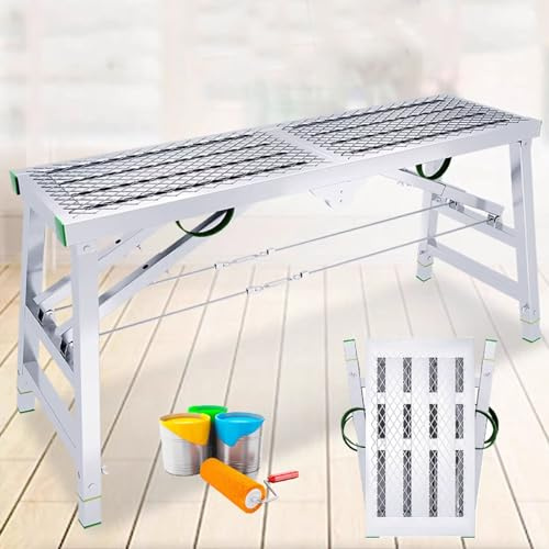 Plateforme de travail réglable avec capacité de charge de 800 lb - Escabeau en acier pour le nettoyage des véhicules récréatifs, échafaudage pliable portable pour murs de peinture hauts, clo