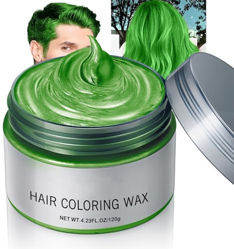 Baorder Temporary Green Hair Color Wax 120g, DIY Green Hair Dye Cream, Lavable Coloration Colorée Dye Mud, Jetable Coloring Mud pour Men Femmes Youth Pour Party Cosplay Halloween