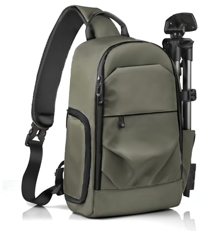 TAAOKA Vattentät kameraslingväska ryggsäck – DSLR sling kameraväska för fotografer, axelremsväska med regnskydd, stativhållare, fotografi, slingpack svart TR-S (grön)