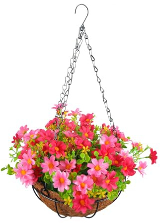 10 Styles Artificial Solar Hanging Basket with Flowers, Hanging Flowerss, Plants for Hanging Baskets, Artificial Hanging Flower in Basket, DIY Artificials Flowers for Yard Garden Patio Home Porch (G)
