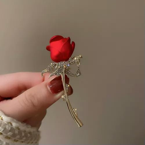 Elegante Damen Strass Zirkon Lilie Rose Blume Broschen Pins Corsage Schmuck-10 Rote Rose