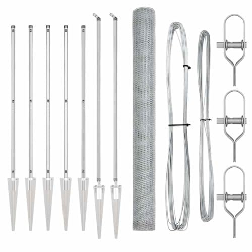vidaXL Sechseckzaun 1,6x10 m Feuerverzinkter Stahl, Zaunpfosten mit Spike 7 Stück Ø32 mm 180 cm Feuerverzinkter Stahl