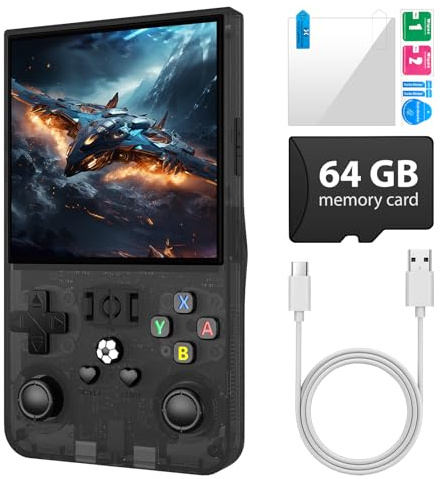 R36MAX Console di gioco retrò, console di gioco portatile con batteria da 4000 mAh schermo IPS da 4,0, sistema Linux open source e oltre 18000 giochi, con scheda TF da 64 GB, console per videogiochi