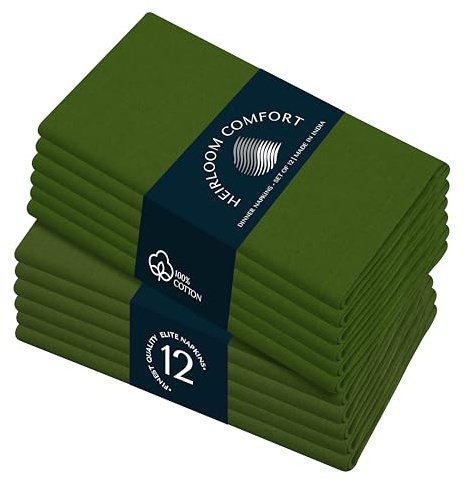HEIRLOOM COMFORT Mintgrüne Stoffservietten, 43 x 43 cm, weich, saugfähig, wiederverwendbar, waschbar, langlebig, 12 Stück – ideal für Frühling, Sommer, Ostern, Babypartys, Hochzeiten, den täglichen