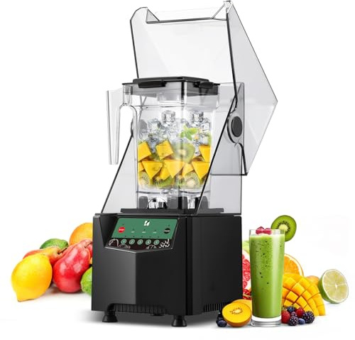 Huanyu Frullatore commerciale con involucro insonorizzato Capacità 2 litri Tritaghiaccio silenzioso Frullatore per smoothie Frullatori ad alte prestazioni da 1000 W