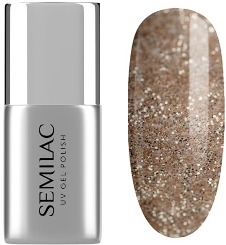 Semilac UV Nagellack Top No Wipe T33 Old Money 7 ml – Transparenter Top Coat mit goldenem Schimmer & Flakes
