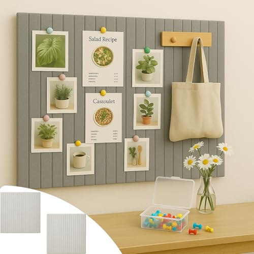 StyBtt Lot de 2 Panneaux en Feutre 60x40 – Tableau d’affichage en Feutre Autocollant, Panneau Mural en Feutres avec 120 Punaises Colorées, 2 cœurs en Feutres et 45 Auto-agrippantes (Gris clair)