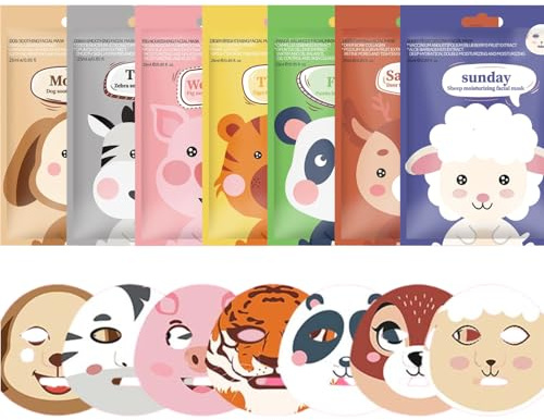 Tuchmasken Gesicht,Feuchtigkeit feuchtigkeitsspendenden Set,Kinder und Teenager Mädchen Skincare - Feuchtigkeit feuchtigkeitsspendende Tuchmaske mit Tierdesign für Hautstraffung und Barriere-Stärkung
