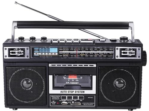 Reproductor de CD Retro Boombox con conversión de MP3, Bluetooth, altavoces duales de 3 pulgadas, micrófono integrado, grabadora, radio de 4 bandas y ecualizador de 3 bandas