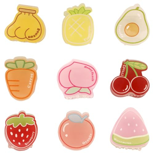 Wanciler 9 Pcs Tiny Hair Clips Mini Claw Clips Colorful Fruit Hair Accessories for Girls Women Toddlers Baby