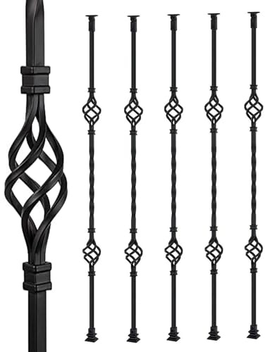 JOUFNING 5PCS Balaustres Cuadrados De Hierro Forjado Satinado - Soporte Angular Ajustable De 270°, Barandilla De Escalera De Caracol, Husillos De Hierro Huecos De Una Sola Cesta
