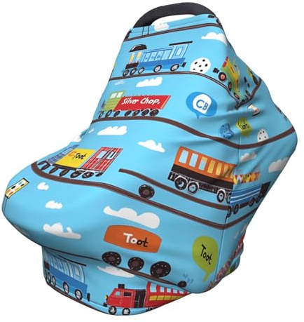 Funda de lactancia de dibujos animados de tren, cobertura completa de 360°, bonita bufanda elástica para amamantar y funda de asiento de coche, apta para la mayoría de cochecitos y cochecitos