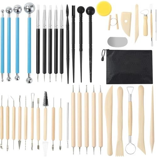 Lansls Juego De 43 Piezas Herramientas De Arcilla y Cerámica, Set De Modelado y Escultura Con Bolsa De Almacenamiento, Práctico Para Alfarería, Manualidades, Principiantes y Profesionales