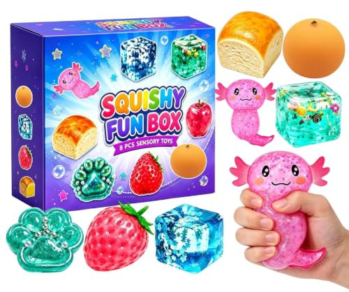 8Pcs Fun Squeeze Box Set, Malt Sugar Creative Slow-Return Fidget Toy | Fidget Relief Hand Relax Desk Decor, Cute Anxieties Gift for Kids Adults Office School Travel