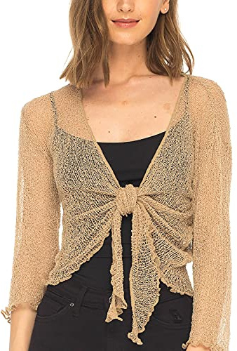 SHU-SHI, donne - Cardigan con coprispalle velato in maglia leggera, marrone chiaro/beige, taglia unica