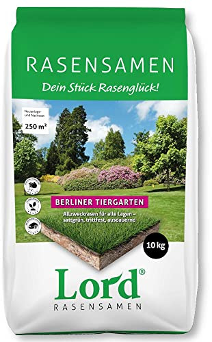 10 kg Lord Berliner Tiergarten Rasensaat trocken Grassamen Grassaat - Standardrasen für alle Lagen - hoher Pflegeanspruch