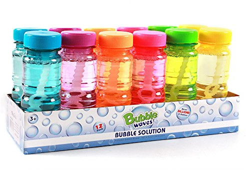 Big Bubble Bottle 12 Pack - 4oz Blow Bubbles Solution Novelty Summer Toy - Activity Party Favor Assorted Colors Set