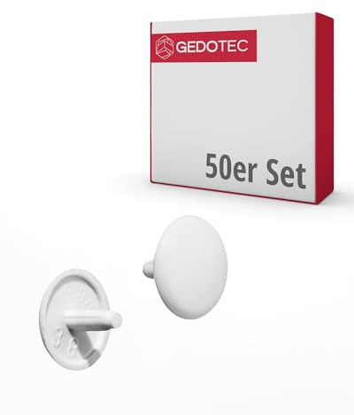 Gedotec Abdeckkappen für Schrauben rund | 50 Stück - Schraubenabdeckung weiß aus Kunststoff für Kopfloch-Bohrung PZ2 | H1115 | Abdeckung Ø 12 x 2,5 mm | Abdeckkappen für Bohrlöcher & Holz-Möbel