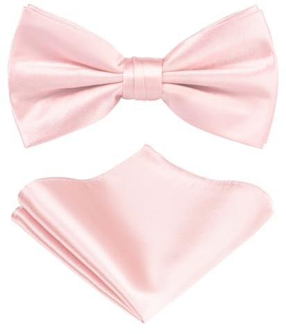 TIE G Solid Color Pre-tied Bow Tie and Pocket Square Sets in Gift Box (Blush)