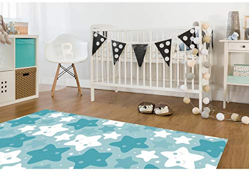 Oedim - Kinderteppich mit blauen Sternen, PVC, 95 cm x 120 cm, PVC-Teppich, Vinylboden, Heimdekoration, modernes, originelles und kreatives Design.