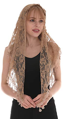 LMVERNA Mantilla-Schleier, dreieckig, Quaste, leicht, modisch, Blumenmuster, weiche Spitze, (Nude)