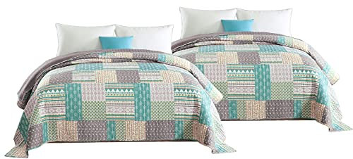 WOLTU Couver-lit Patchwork, Lot de 2 Dessus de Lit avec Boutis Imprimée, 150x200 cm