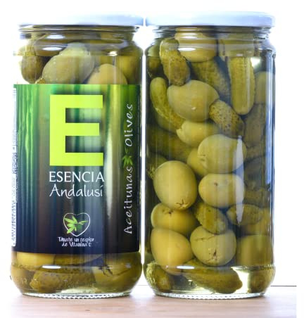 Aceituna Gordal con Pepinillos 700 Gr - Esencia Andalusí - Producto de Jaen (15 Unidades)
