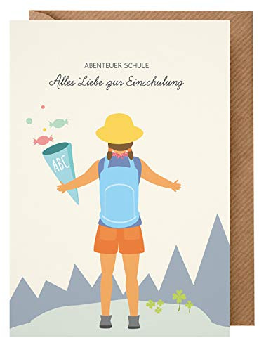 dabelino Karte zur Einschulung (Mädchen): Abenteuer Schule - Alles Liebe zur Einschulung (Recyclingpapier)