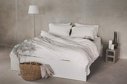 Ger3as Linne sängkläder set 100 % natur linne Stonewashed, naturfiber linne, med hotellstängning (vit kräm, 80 x 80 cm)