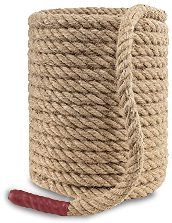 EMEKIAN Natürliches Jute Manila Seil, Gedrehtes 4 Strängige Faser Hanfseil für Sport, Dekoration, Haustierspielzeug, Handwerk, Tauziehen, Fitness, Lnnen und Außenbereich verwenden (25 mm, 30 m)