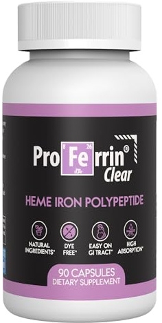 Proferrin Clear Heme Iron Supplement, 90 Capsules- Superior Absorption, Easy on The Gut, Natural, Made in The US