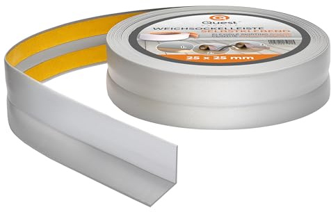 Quest Golvlist PVC självhäftande 25x25mm flexibel vattentät – silver, 10 m