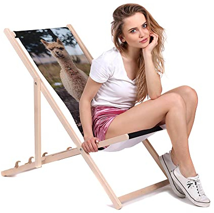 DreamRoots Liegestuhl Klappbar Holz aus Buchenholz, bis 130 kg belastbar, 3-Fach verstellbare Rückenlehne, waschbarer Polyesterbezug